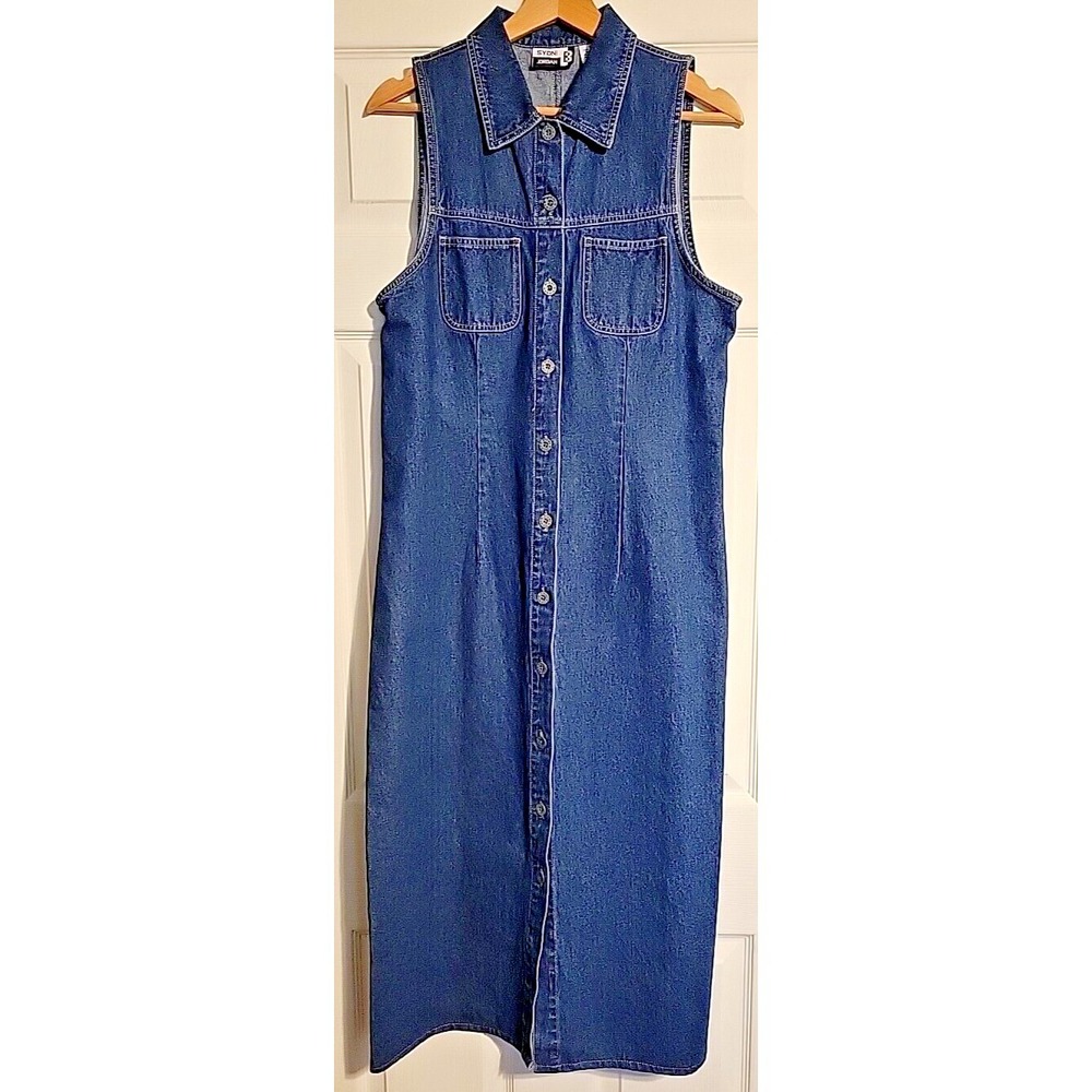 Sydni B Jordan Maxi Jean Dress Size Medium Blue Cotton Denim Sleeveless Buttoned